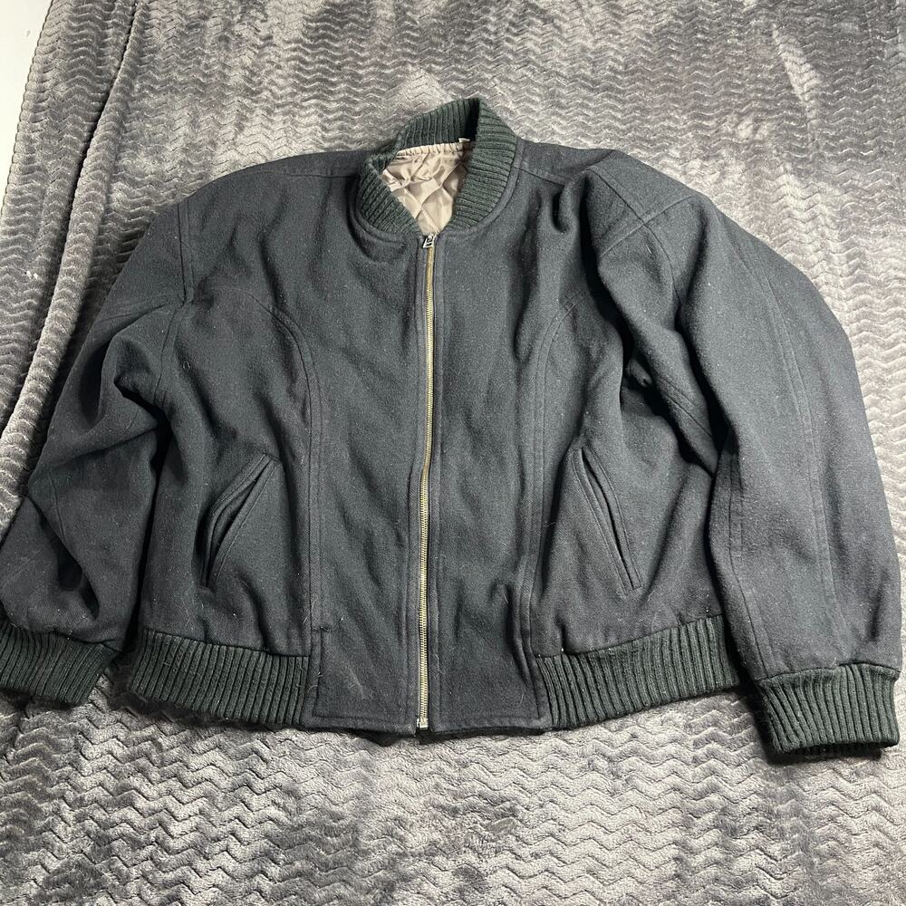 Vintage Henry Grethel Casual Wear Black Wool Zip Up Bomber Jacket Size L